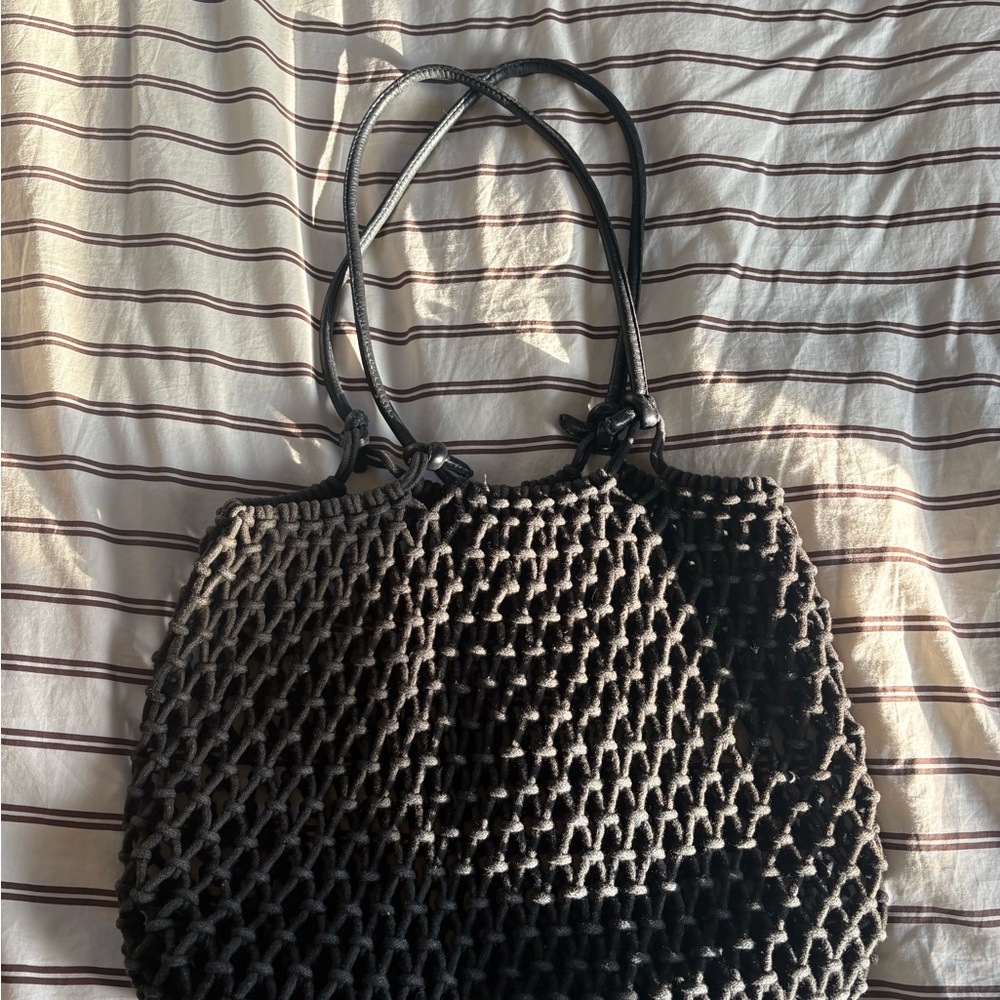 Clare V Sandy Black Woven Net Tote Bag